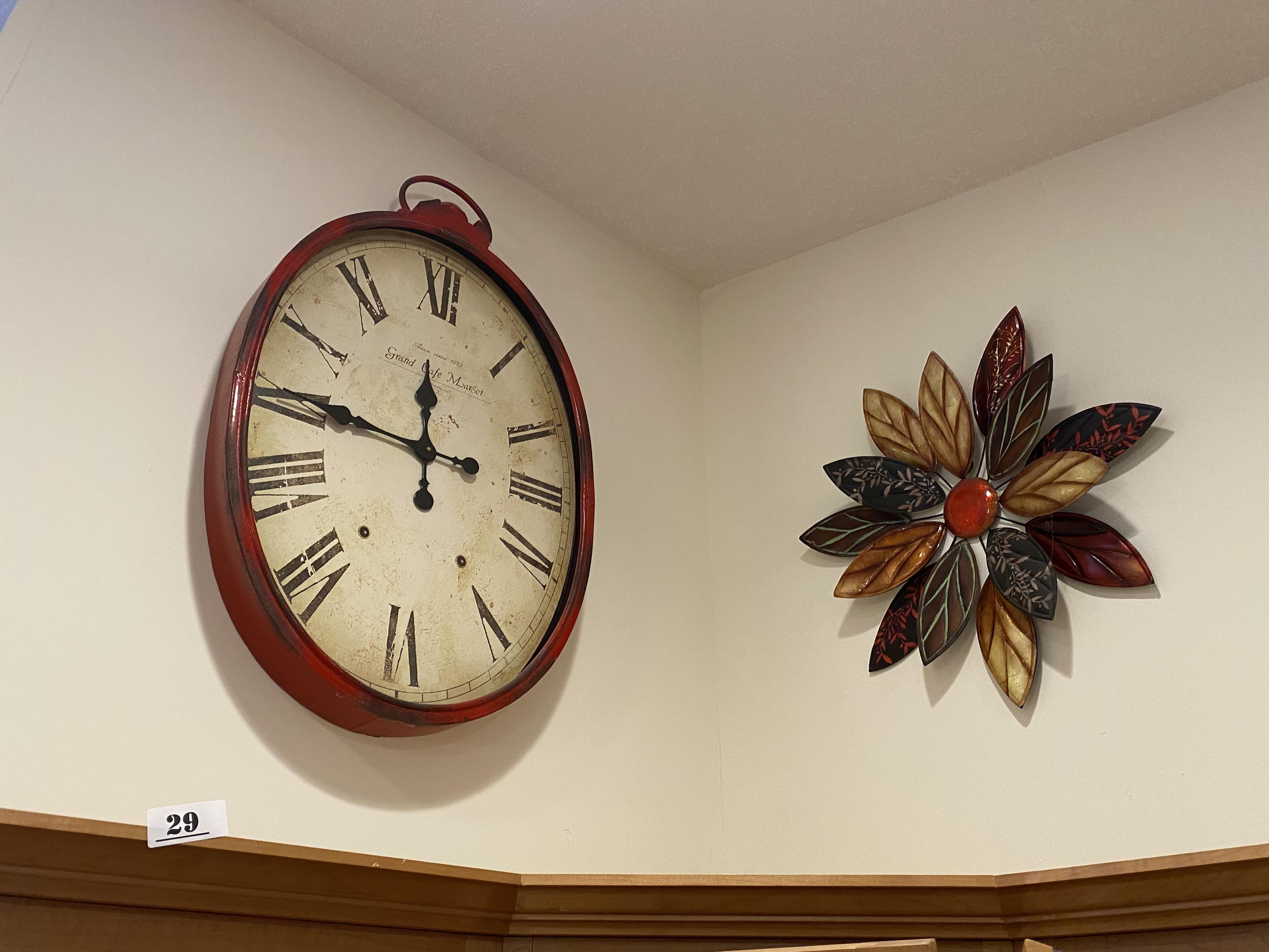 Kitchen clock, measuring about 3' high, plus other kitchen decor.