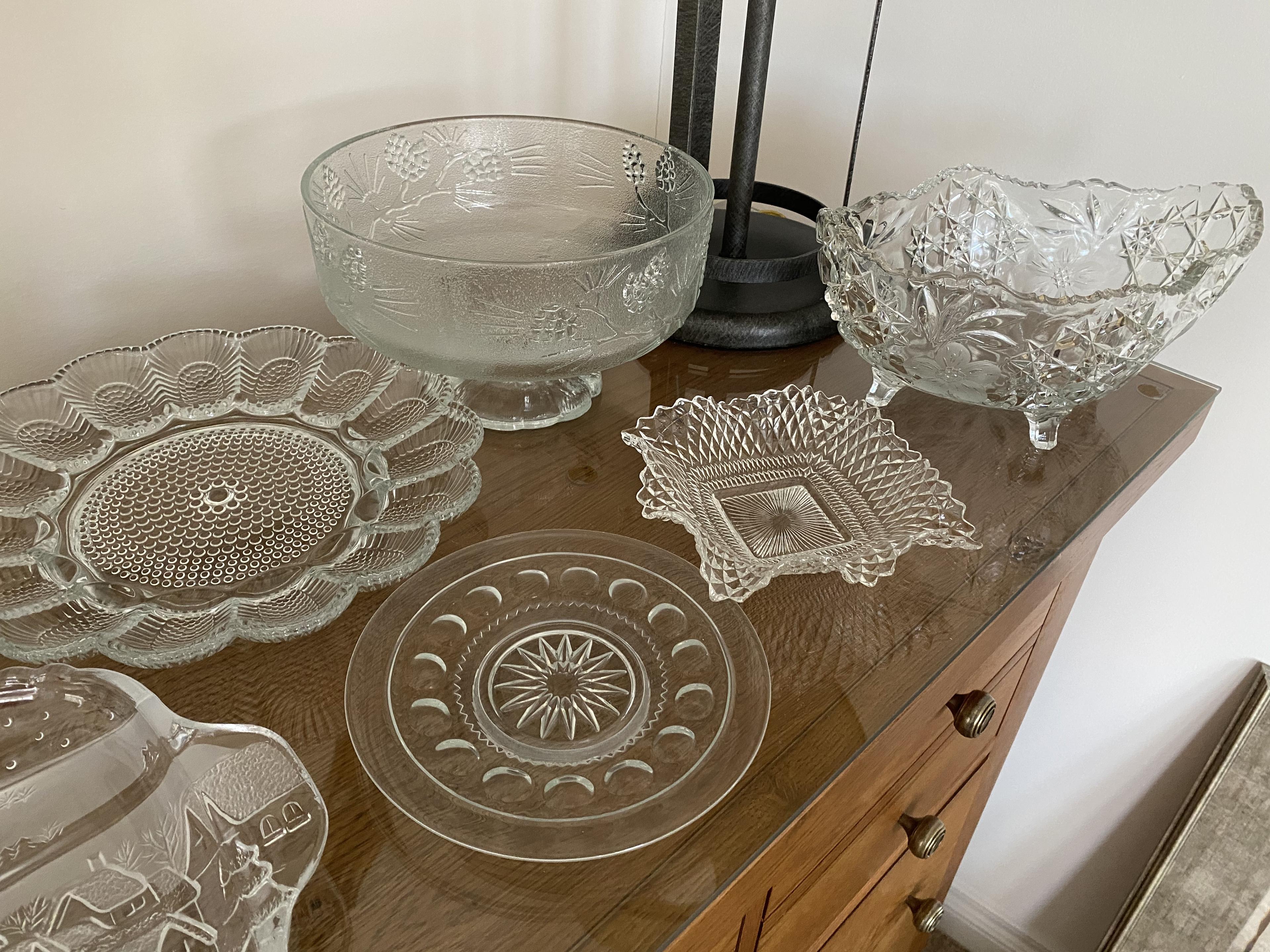 Assortment of vintage glass including blue