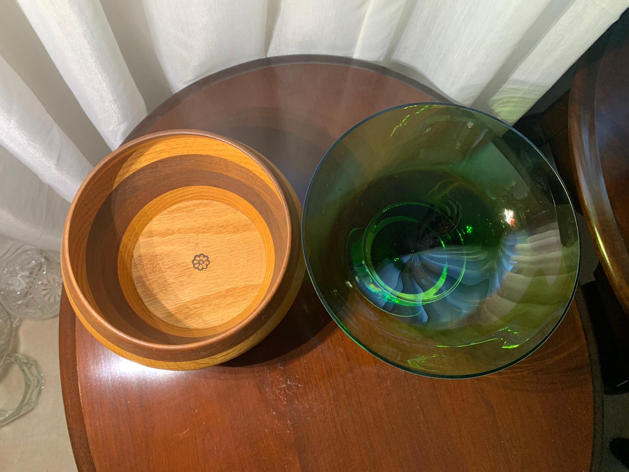 Art Glass and Wooden Bowl .  See Photos.