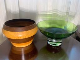 Art Glass and Wooden Bowl .  See Photos.