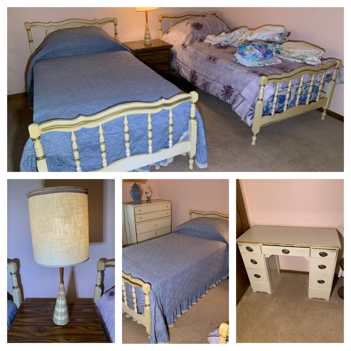 Bedroom Clean Out -  Single Beds, Mid Century Lamp, Desk, Closet & More