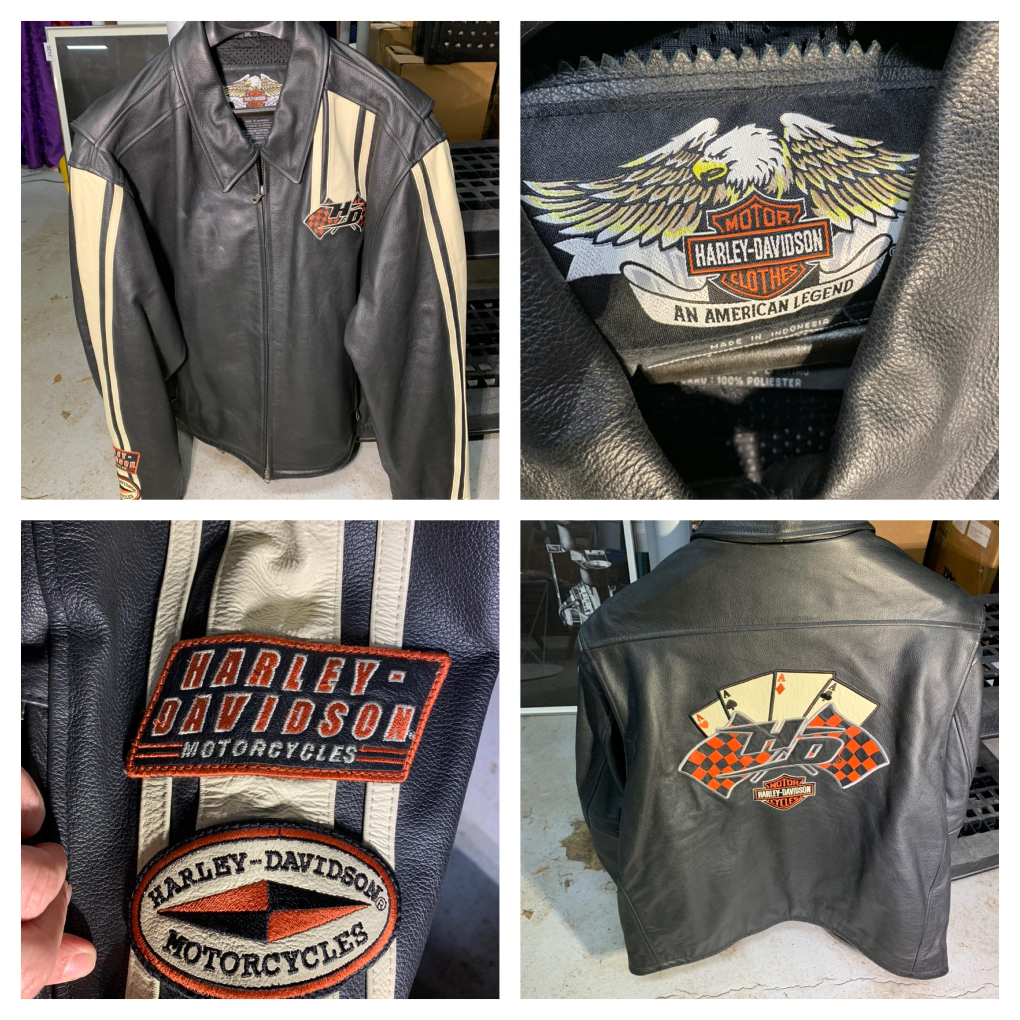 Harley-Davidson Leather Jacket with White Racing Stripe on Sleeves