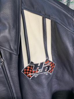 Harley-Davidson Leather Jacket with White Racing Stripe on Sleeves