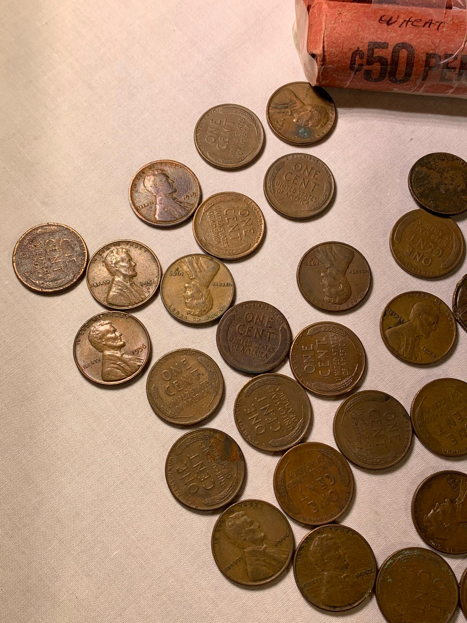 Group of Wheat Pennies Coins