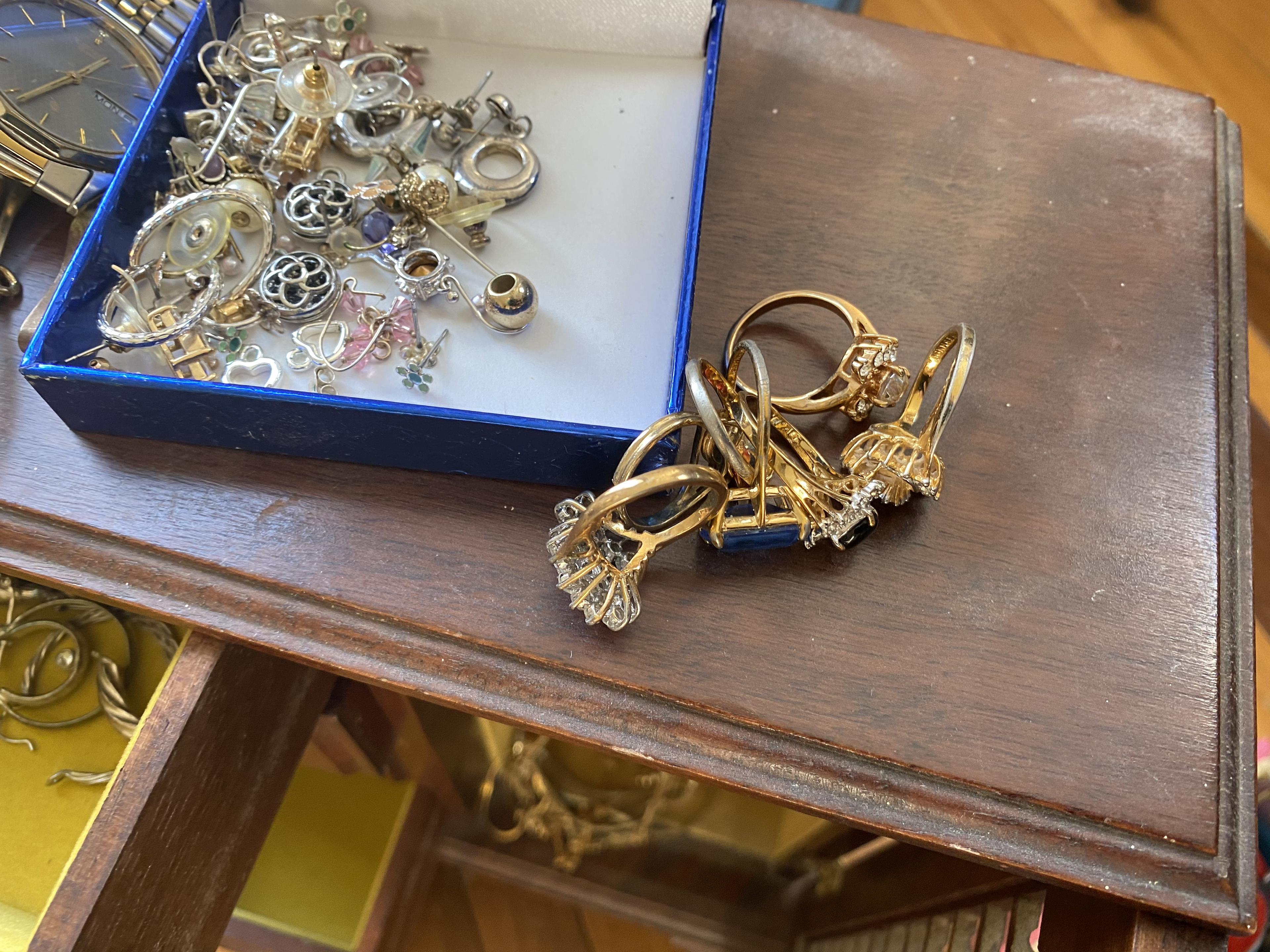 Large lot gold, silver, costume jewelry