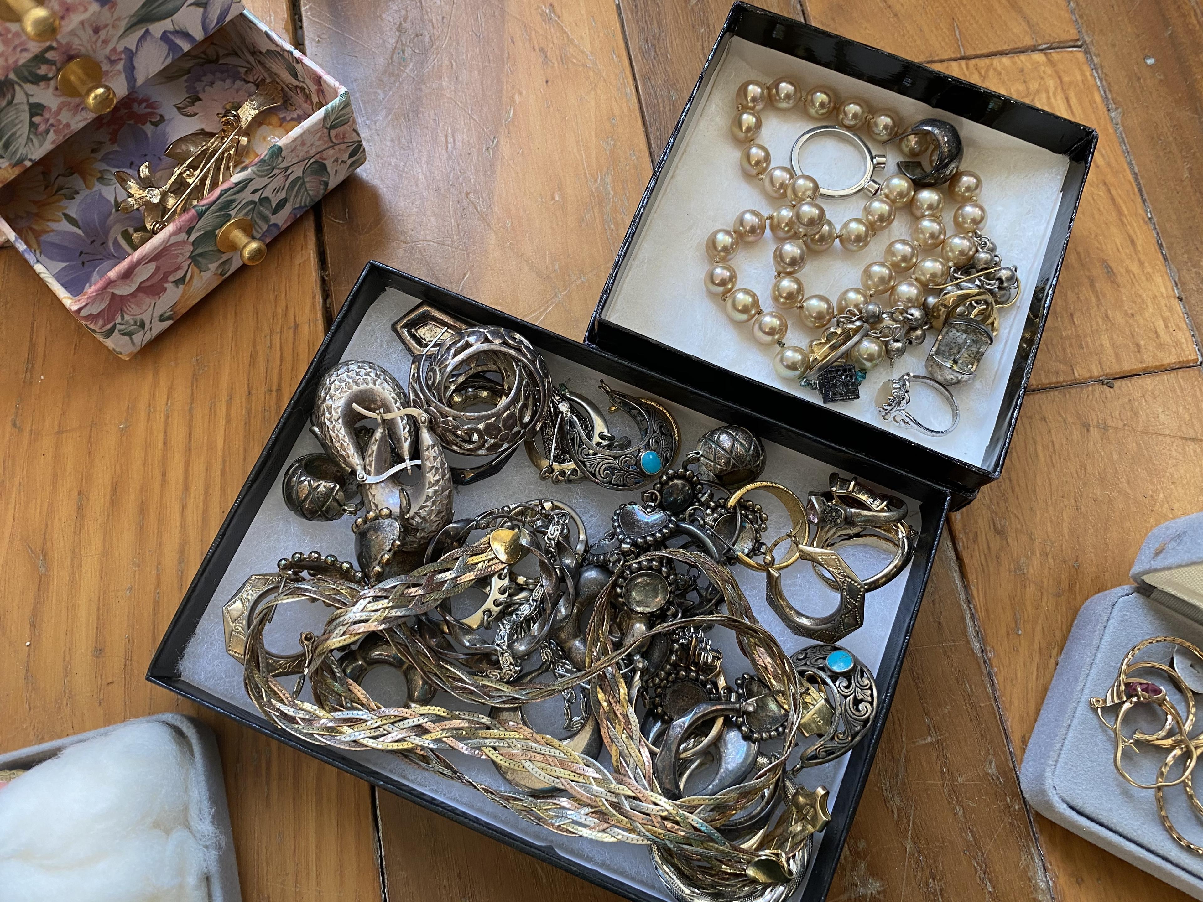 Large lot gold, silver, costume jewelry