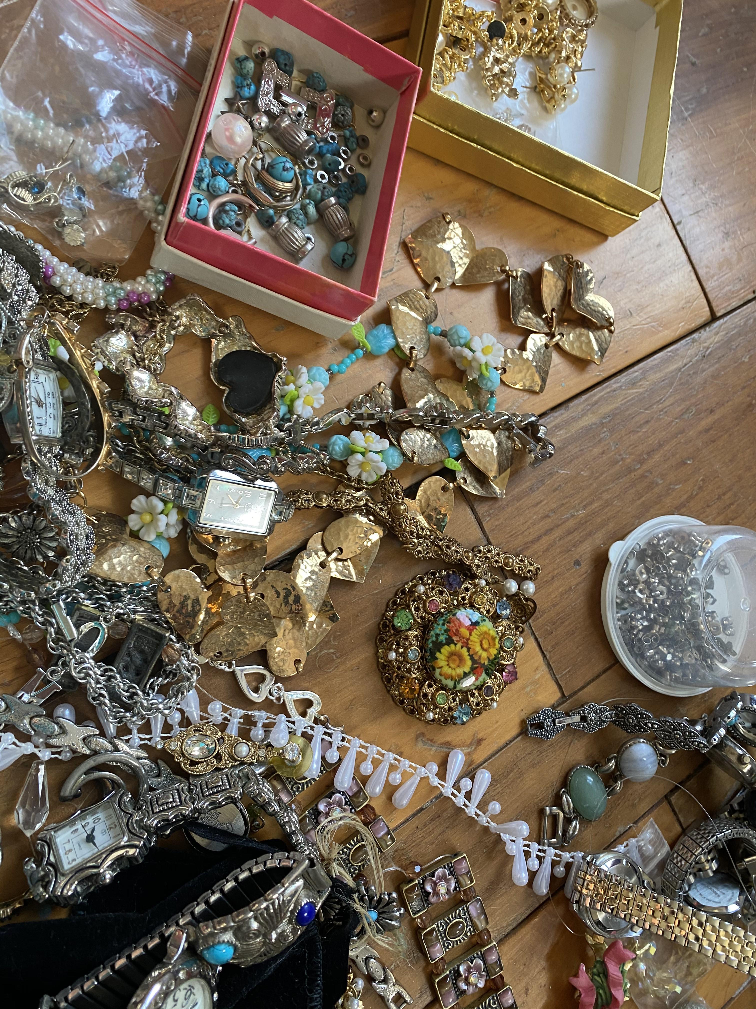 Large lot gold, silver, costume jewelry