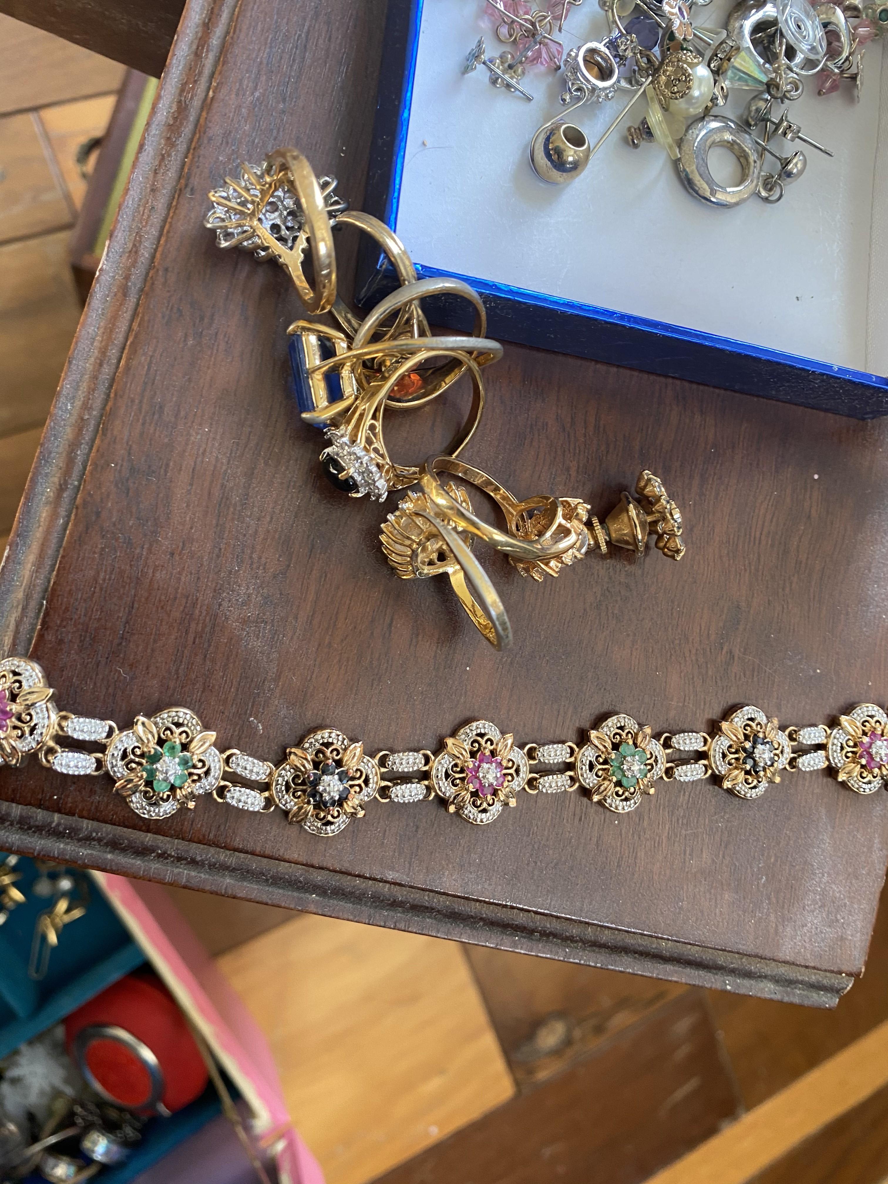 Large lot gold, silver, costume jewelry