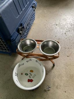 Pet Carrier and Dishes