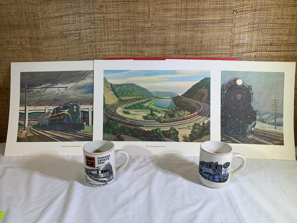 Portfolio of Trains from a Collection of the Pennsylvania Railroad with 2 Train Mugs.