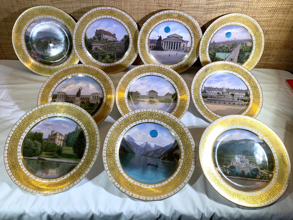 10 c. 1900 Hand Painted Grand Tour Plates Franz Xaver Thallmaier.