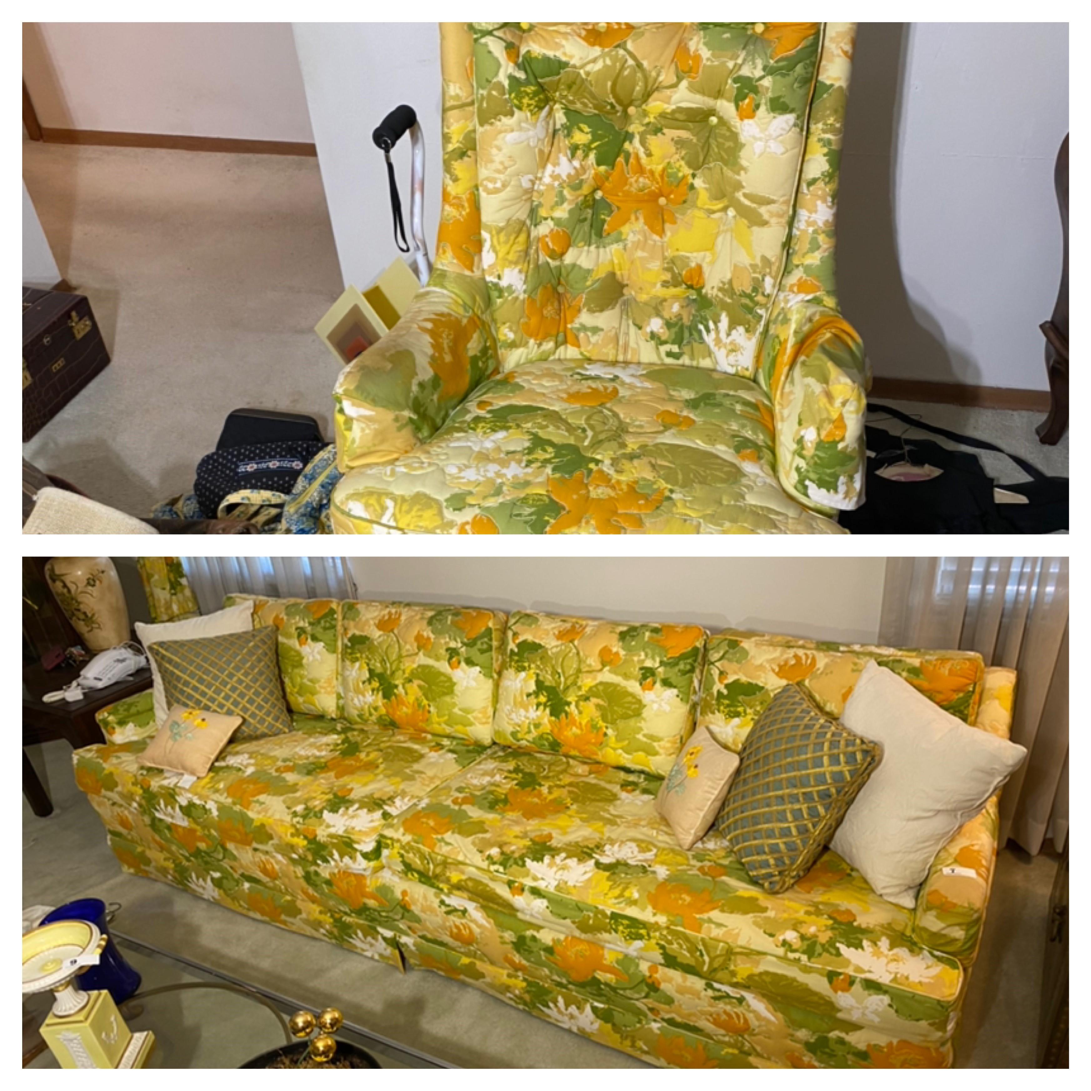 Vintage Floral Couch, Chair, footstool