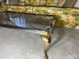 Vintage glass, steel and brass coffee table