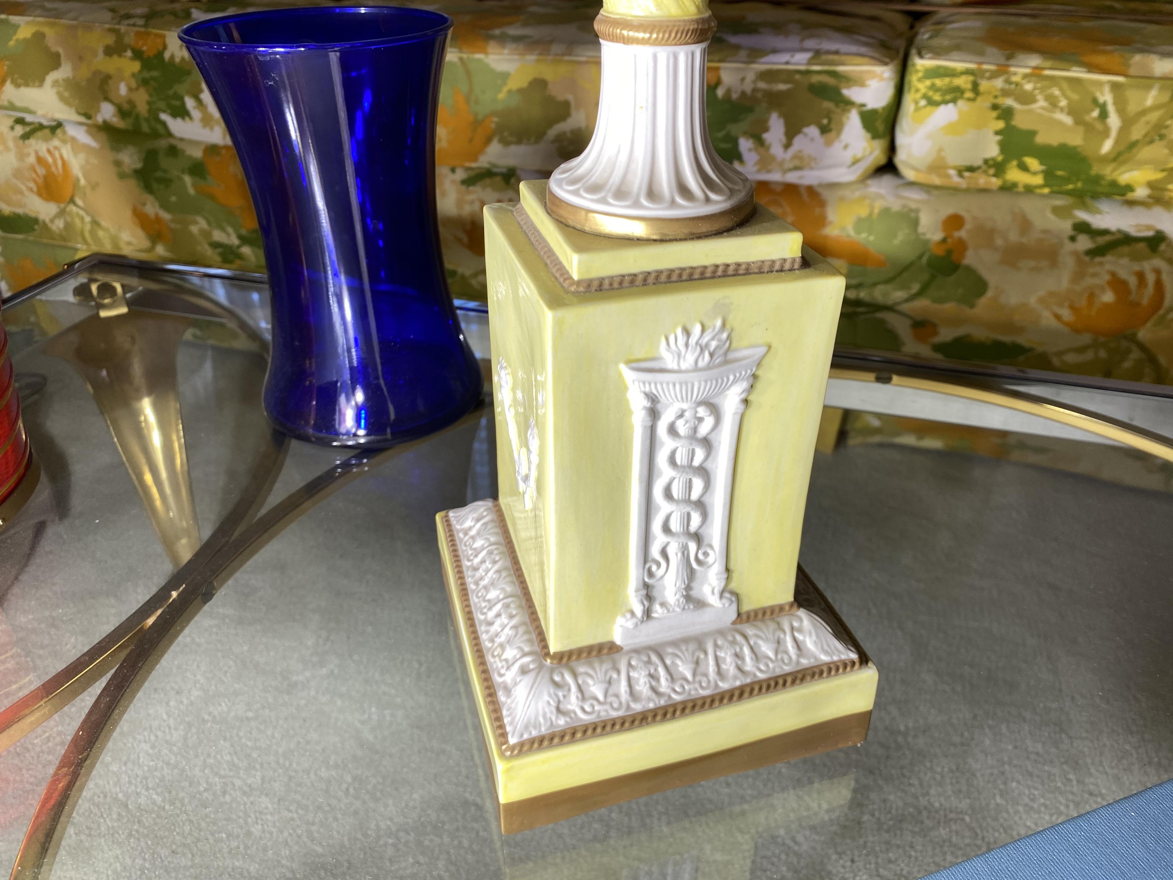 Items on table including Italian ceramic urn
