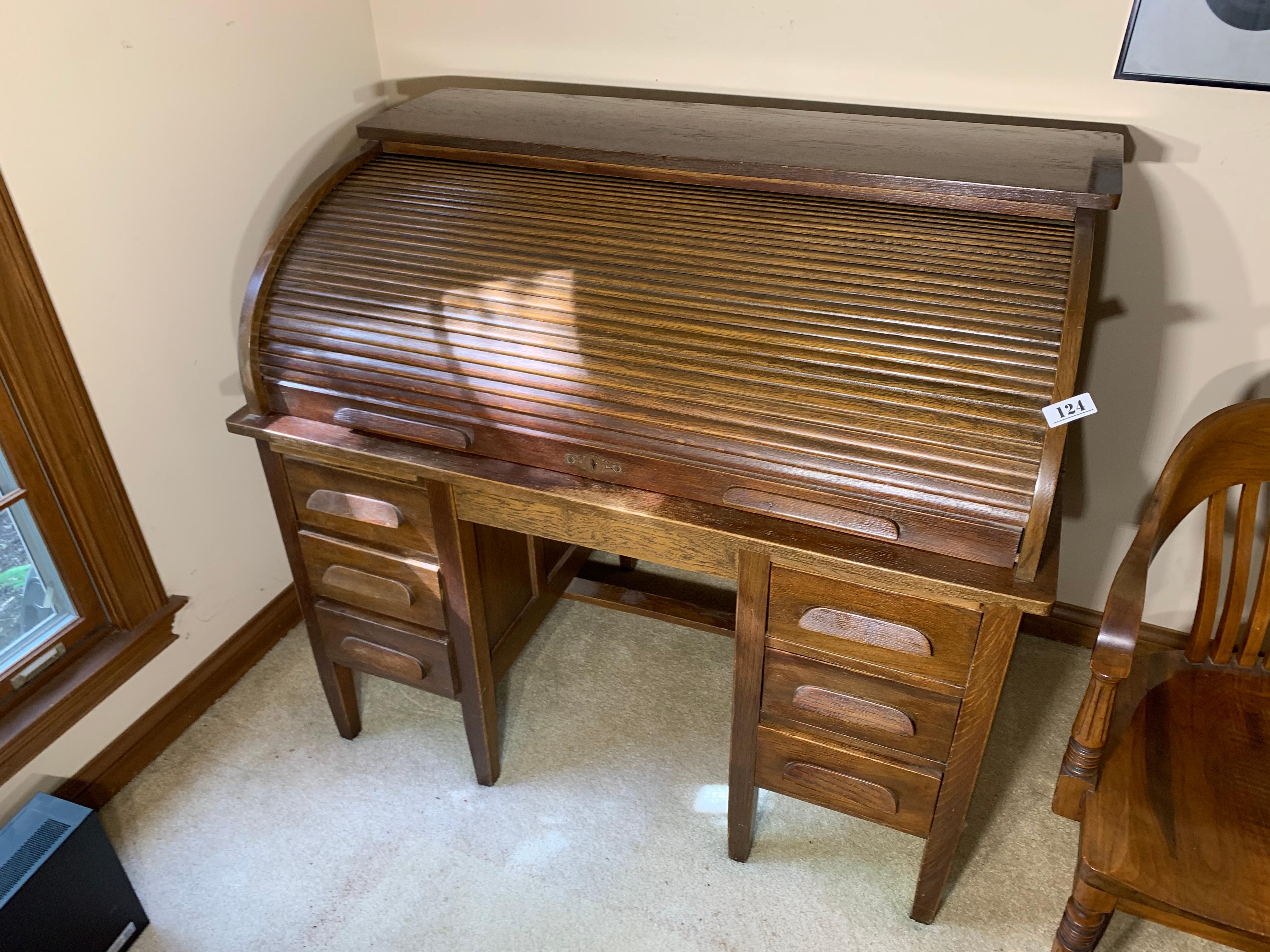 Vintage roll top desk and chair
