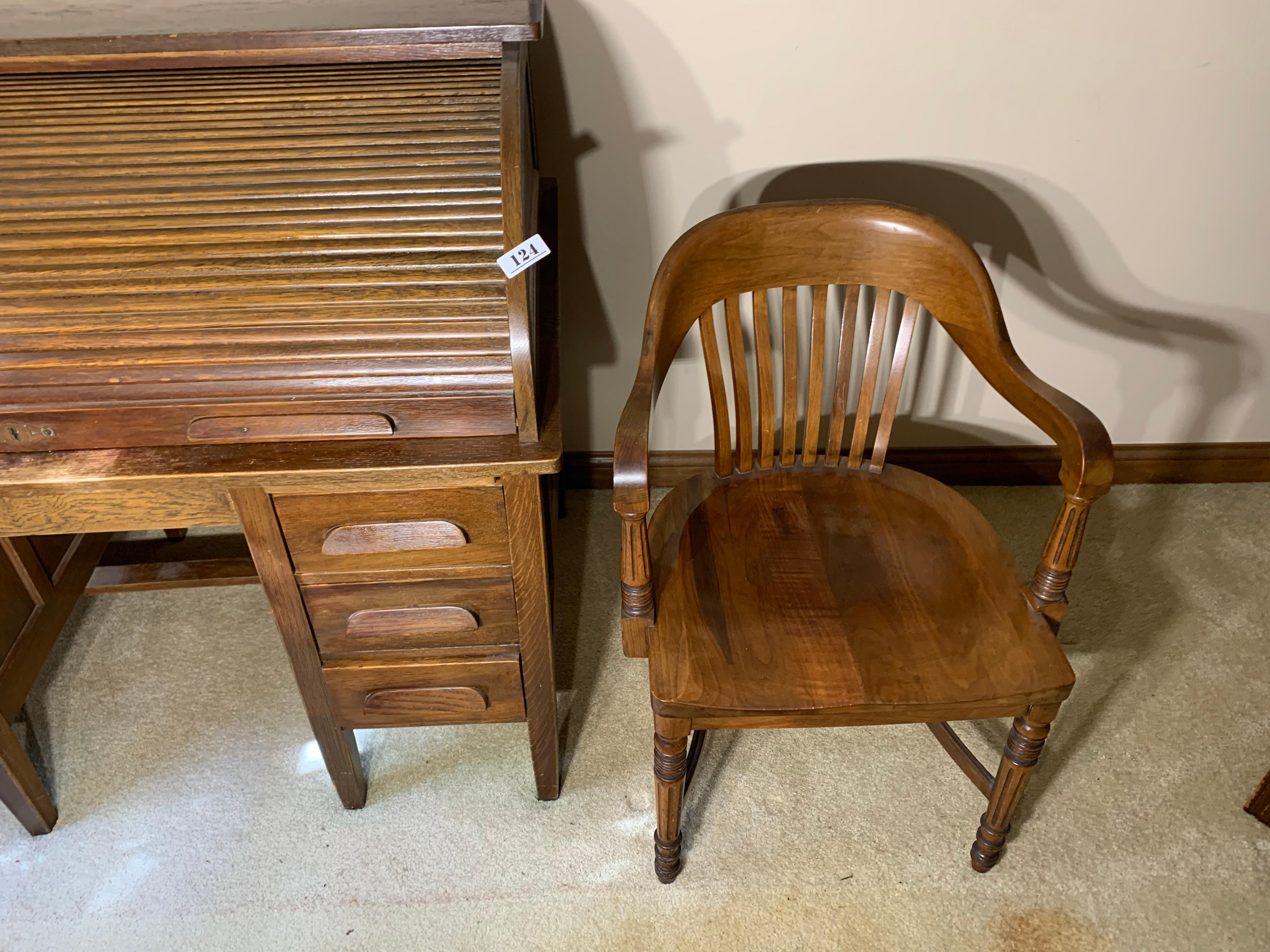 Vintage roll top desk and chair