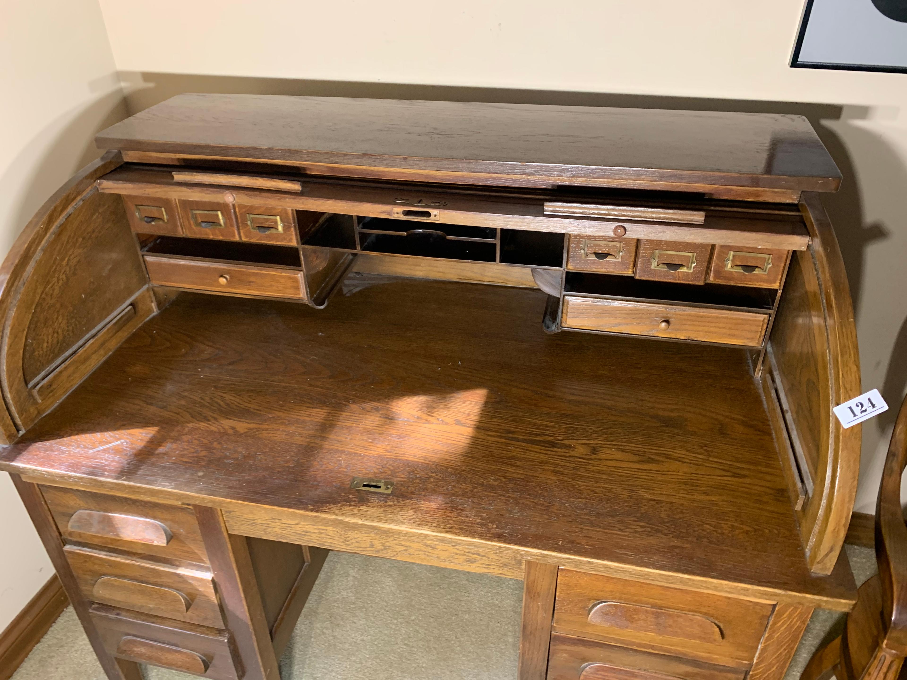 Vintage roll top desk and chair