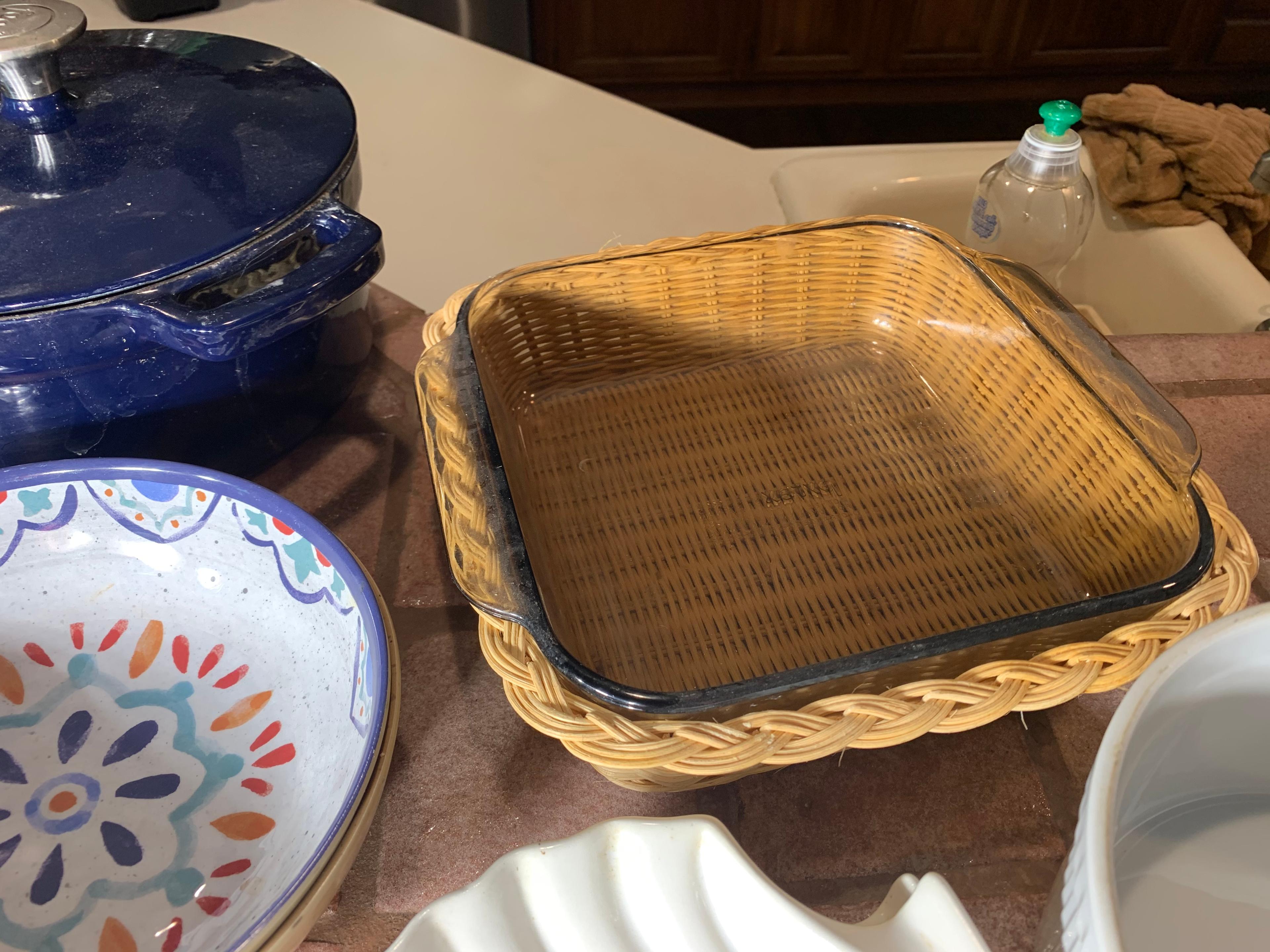 Group lot of blue dishes, utensils etc