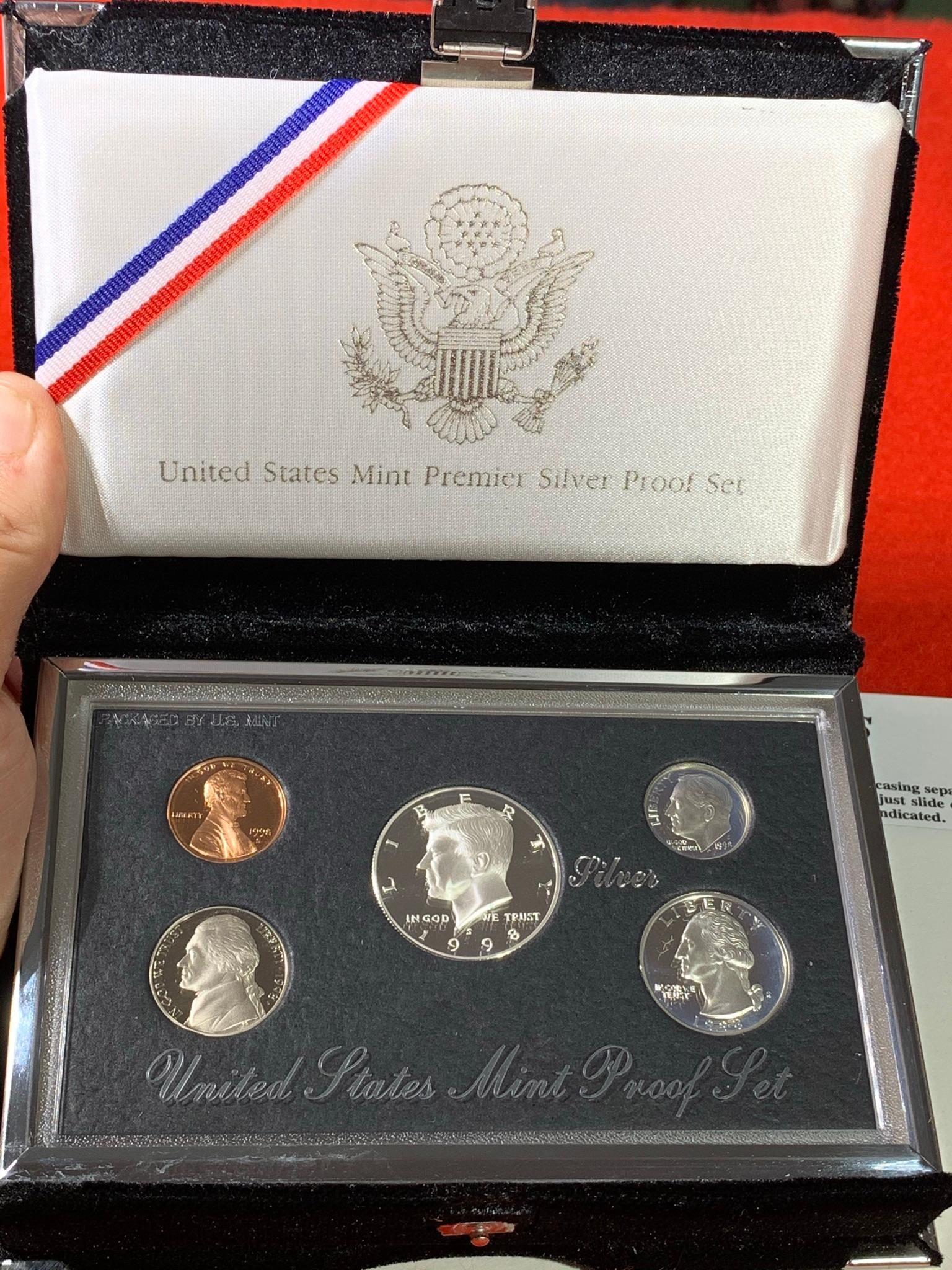 1996, 1997, & 1998 United States Mint Premier Silver Proof Sets