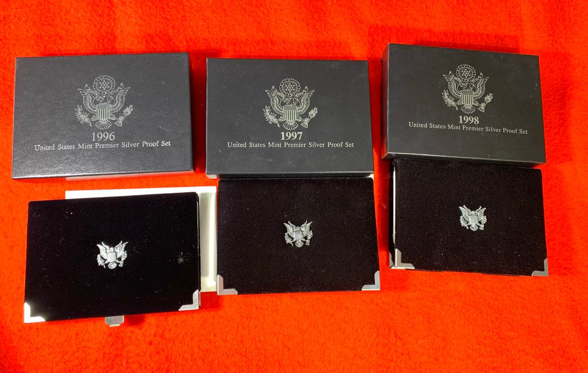 1996, 1997, & 1998 United States Mint Premier Silver Proof Sets