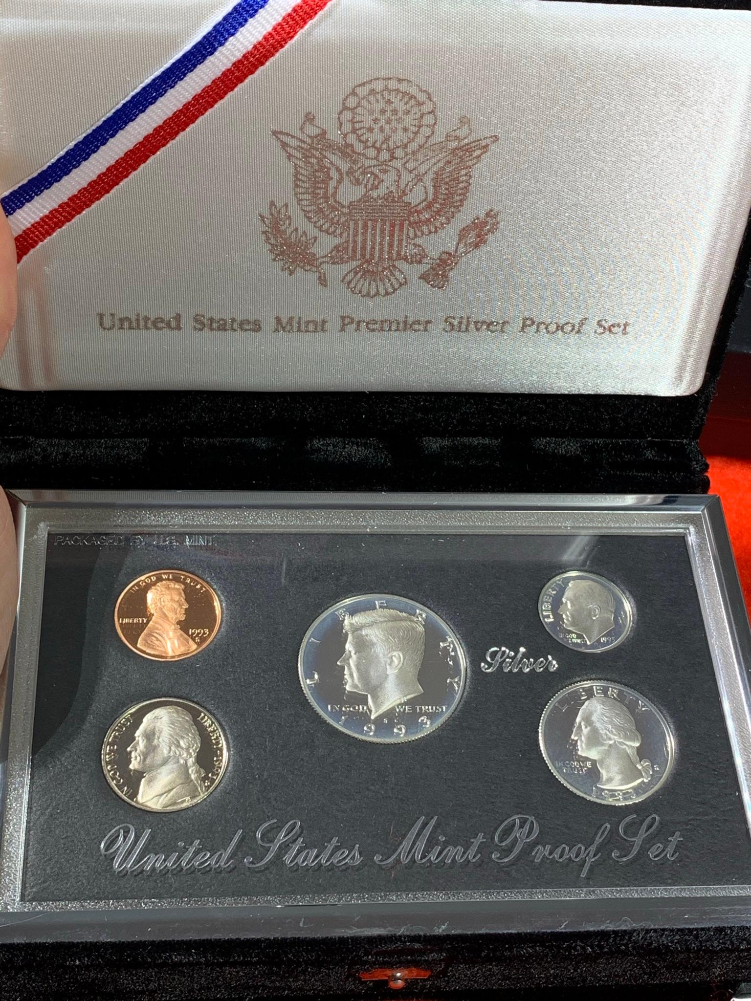 1992 & 1993 United States Mint Premier Silver Proof Sets