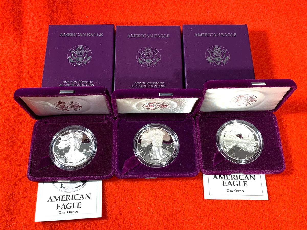 3 American Eagle One Ounce Proof Silver Bullion Coins