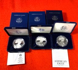 3 American Eagle One Ounce Silver Proof Coins