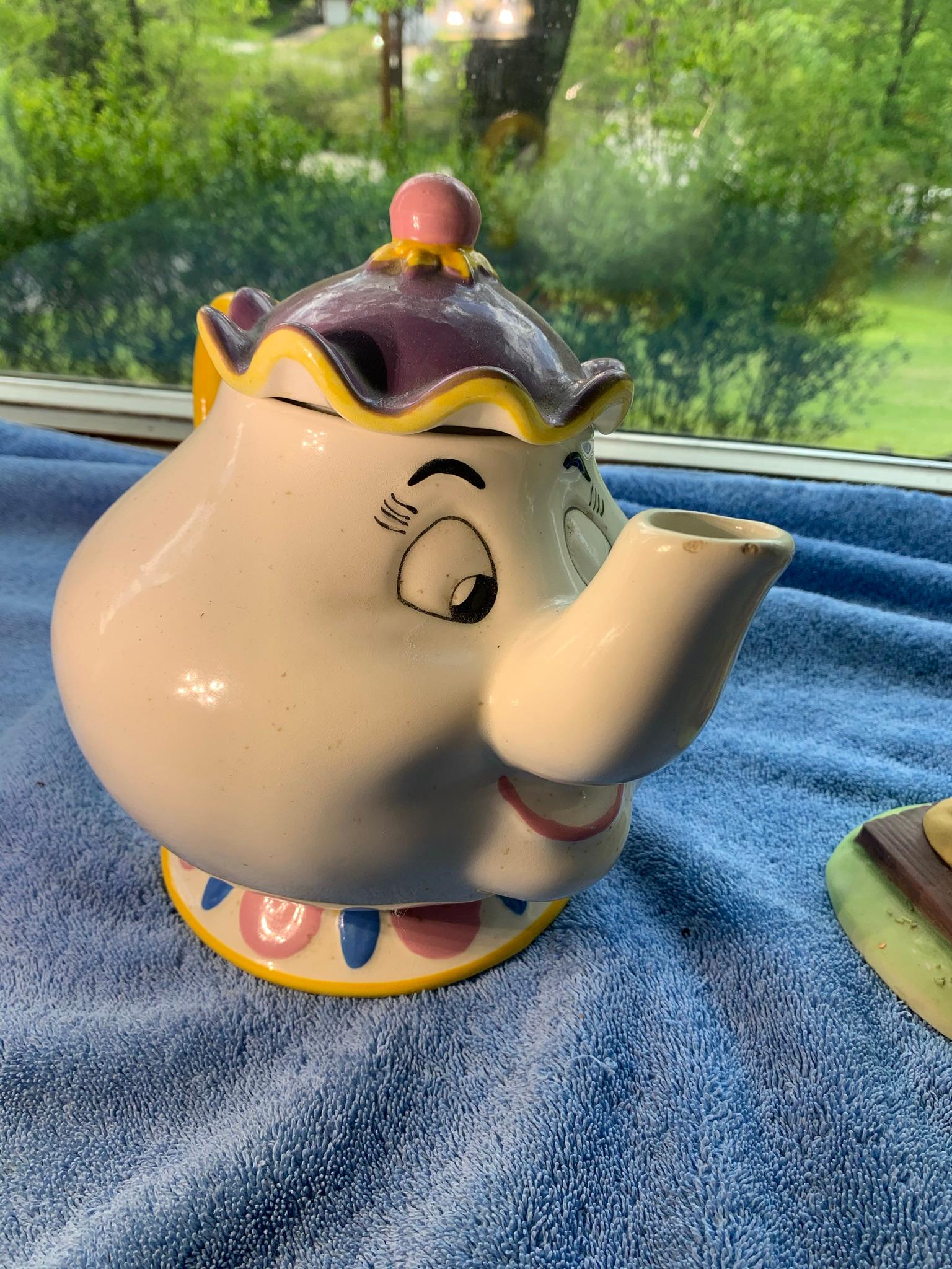 Ceramic Pig Creamer by Smiley, Disney Mrs. Potts Tea Pot & Disney Snow White Statue