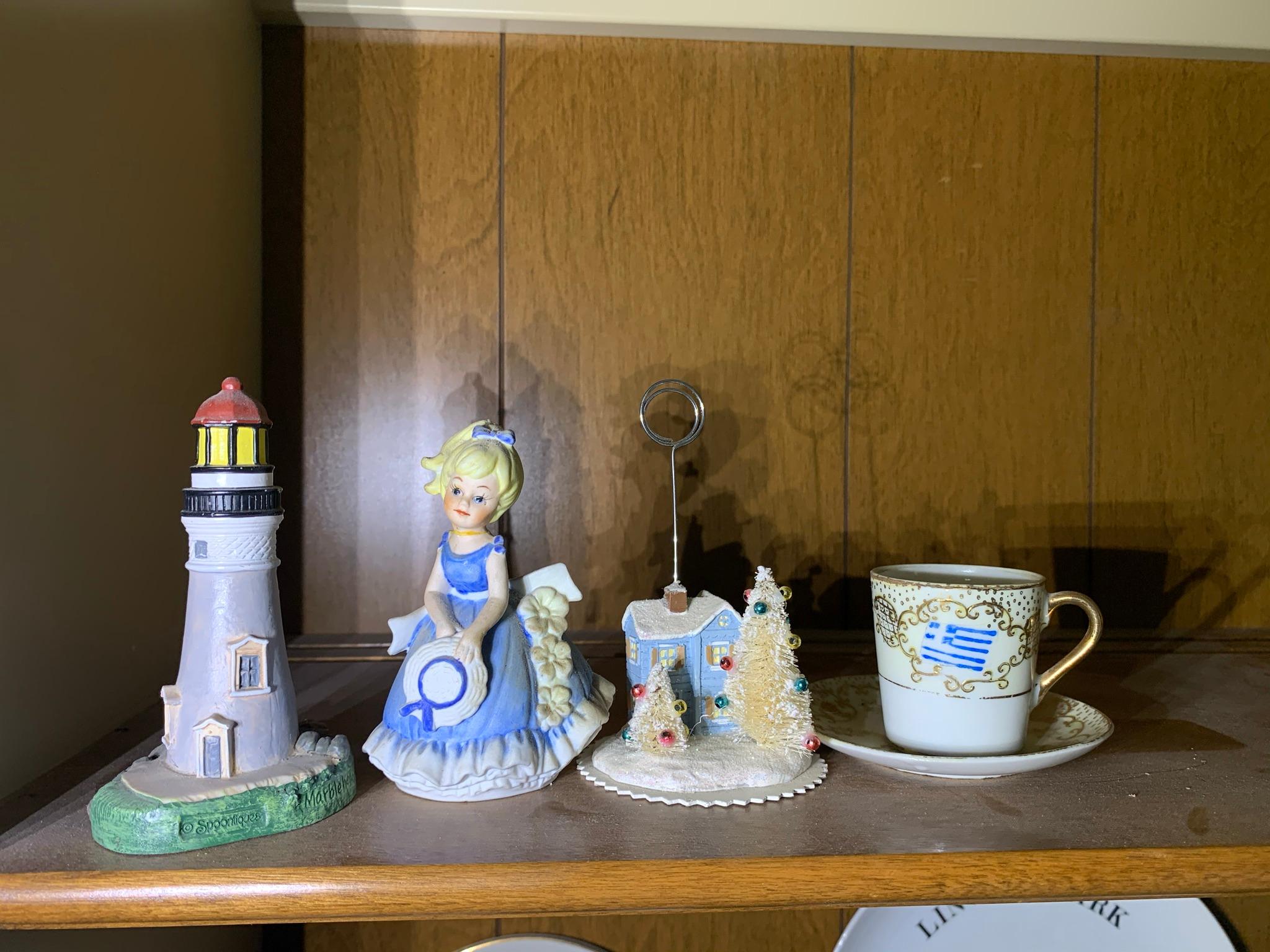 Contents of Cabinet - Decorative Glassware, Lefton Statue & More