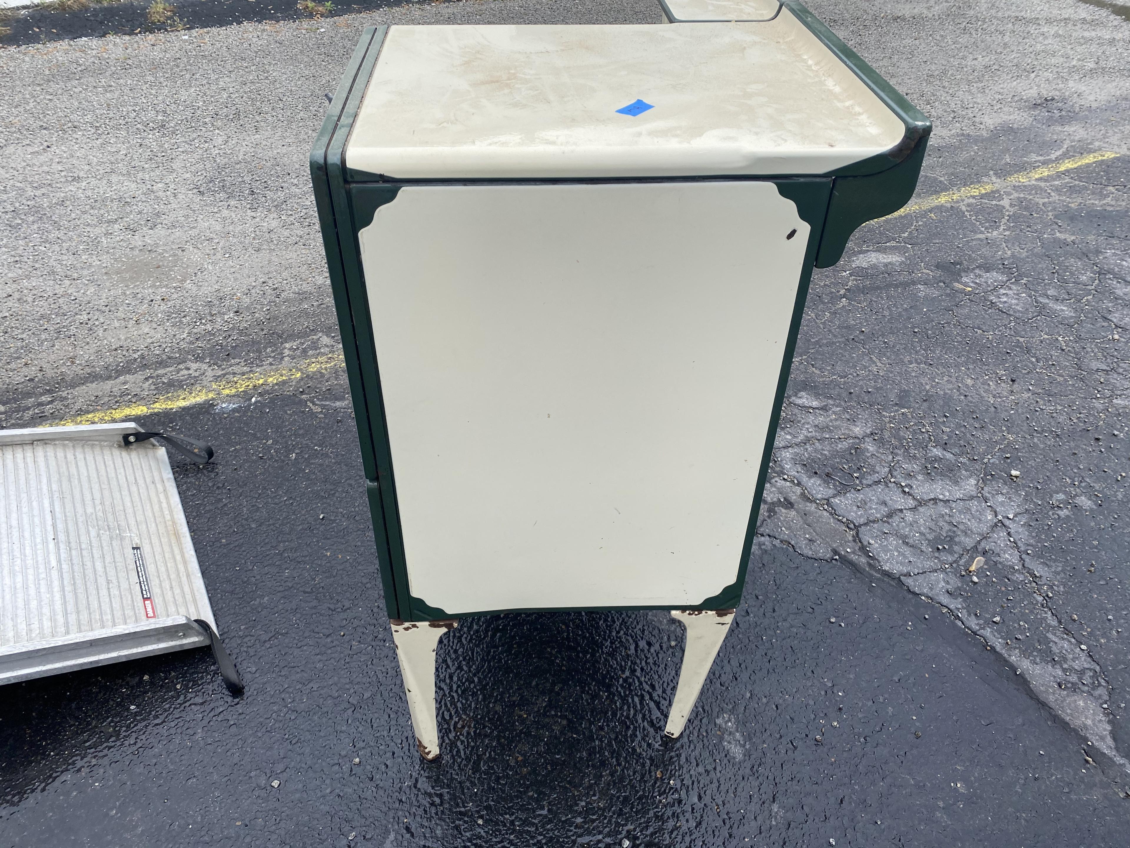 Antique Enameled Stove in Green and Cream