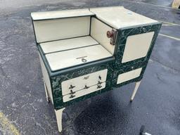 Antique Enameled Stove in Green and Cream