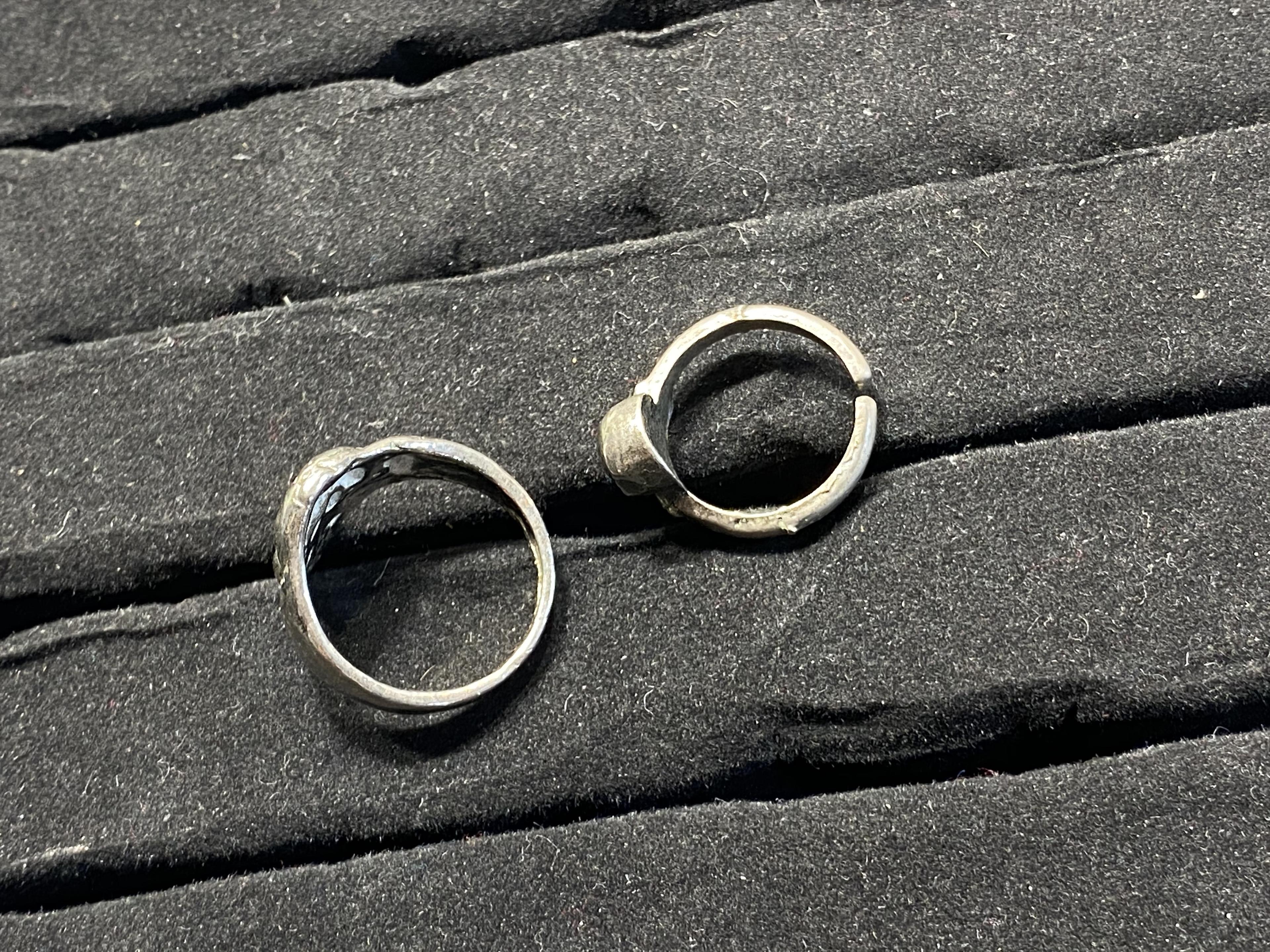 Two VIntage Steel Memento Mori Skull Rings