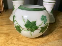 Set of 3 Green Ivy Vases & Votive