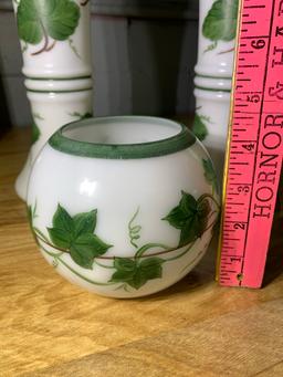 Set of 3 Green Ivy Vases & Votive