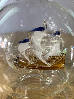 Hand Blown Glass Ship Inside Glass Decanter