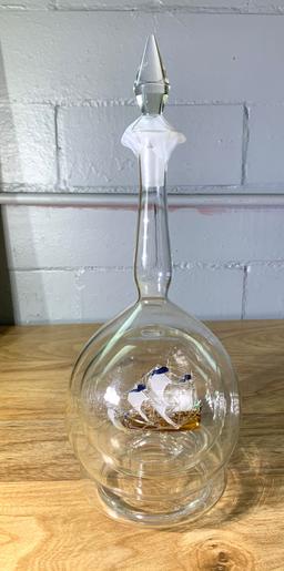 Hand Blown Glass Ship Inside Glass Decanter