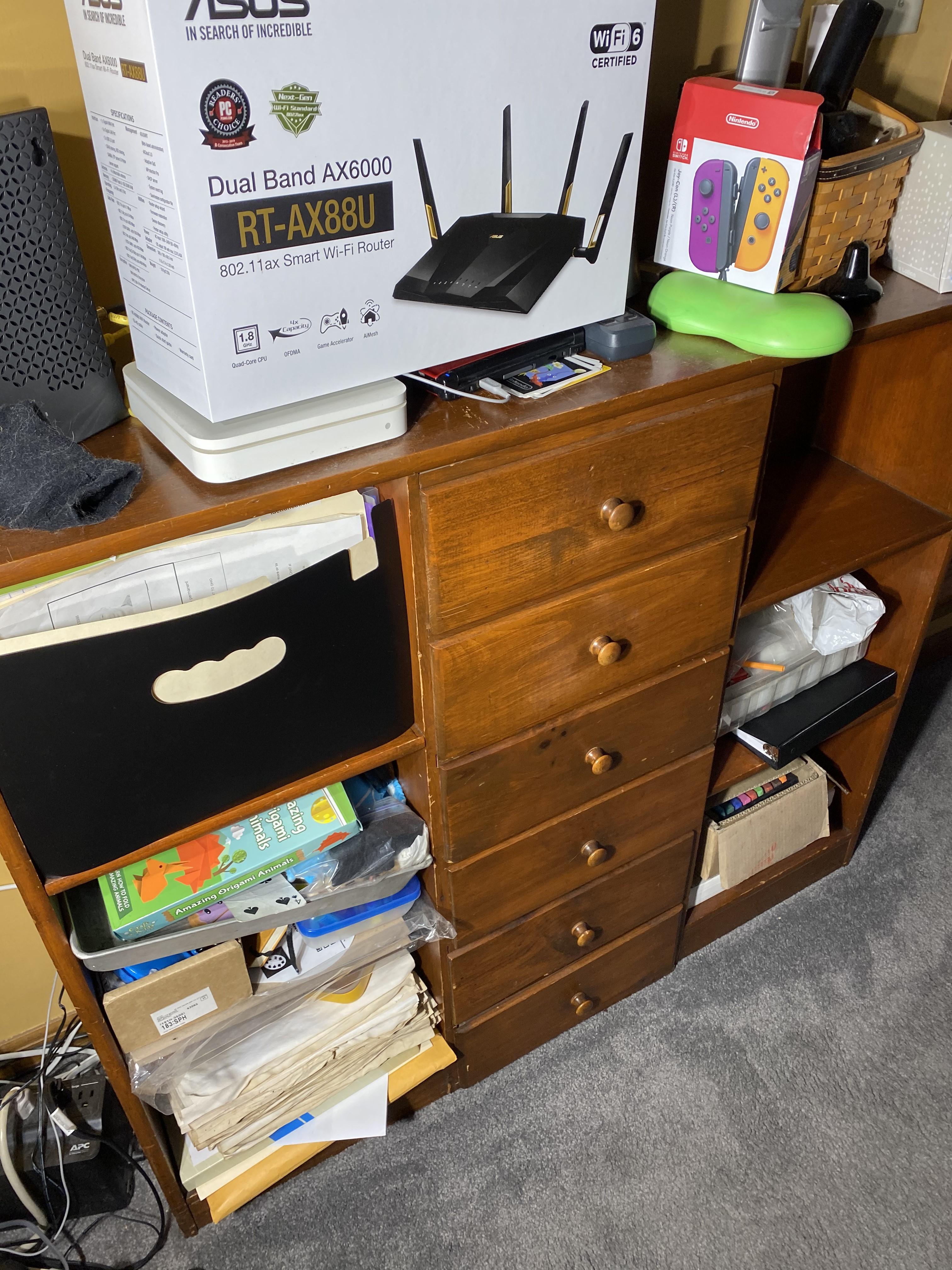 Pine cabinet with cubbies and drawers