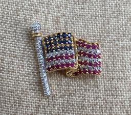 18k Gold Diamond, gemstone American Flag