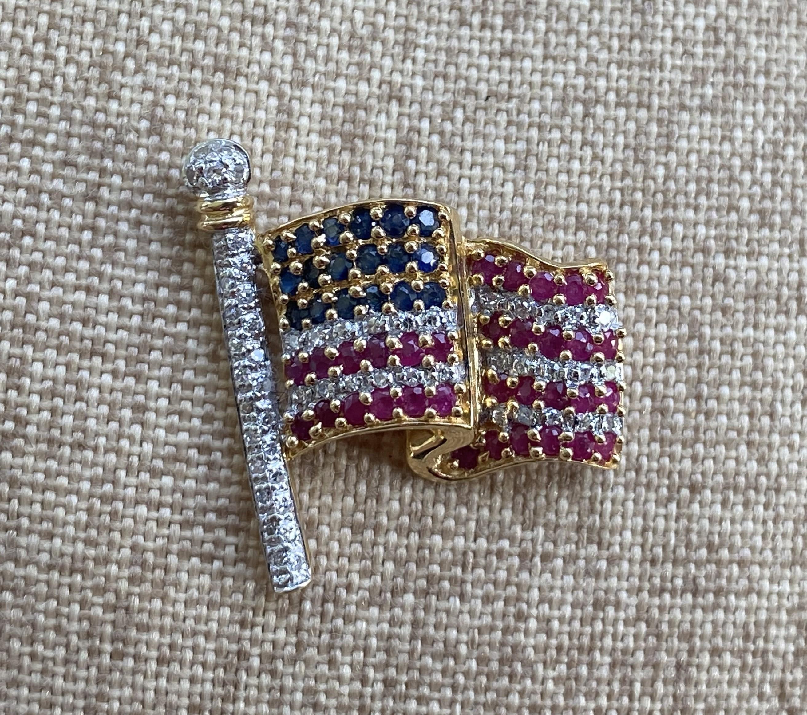 18k Gold Diamond, gemstone American Flag