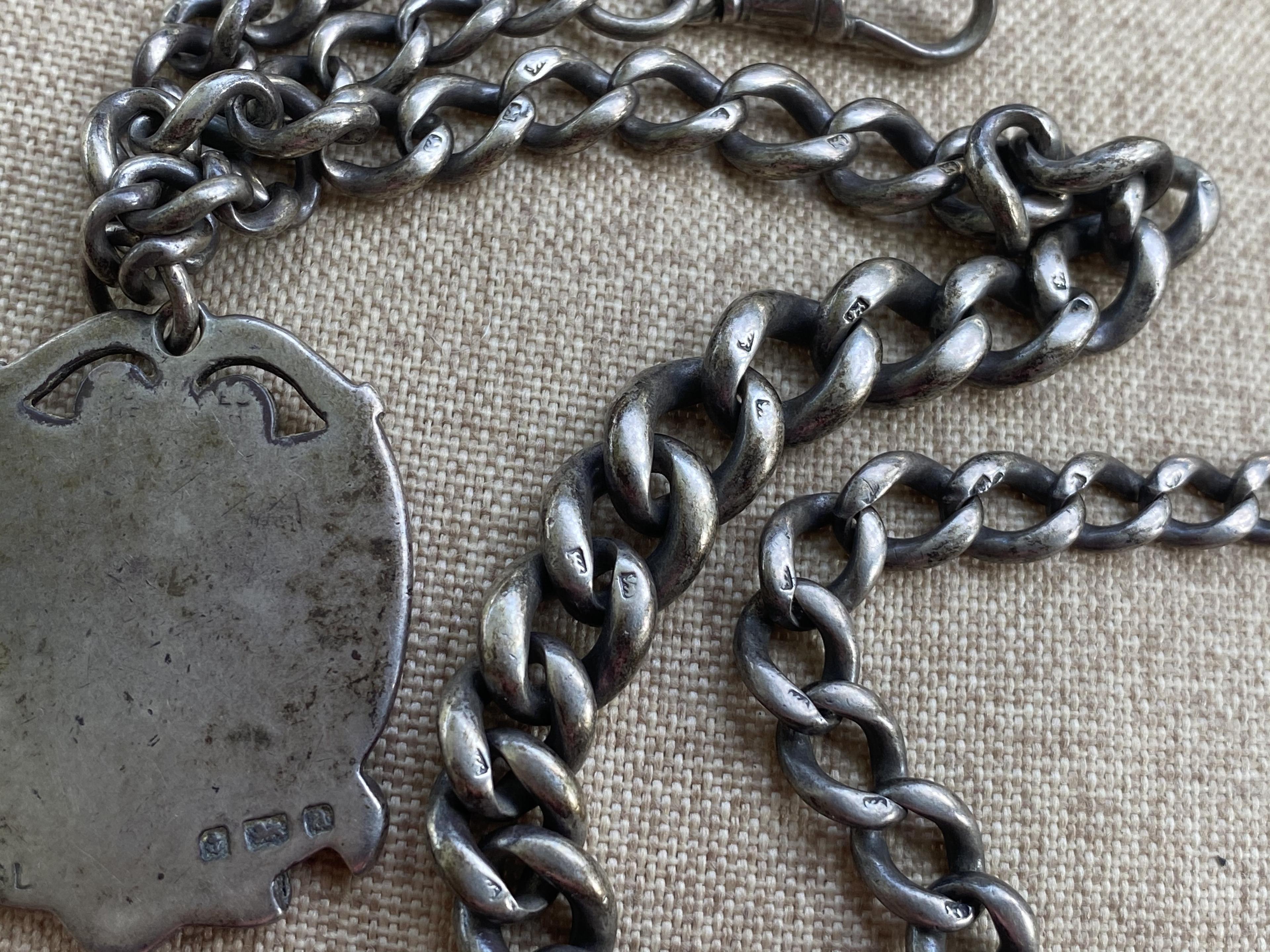 Hallmarked Heavy Sterling Silver Fob and Chain