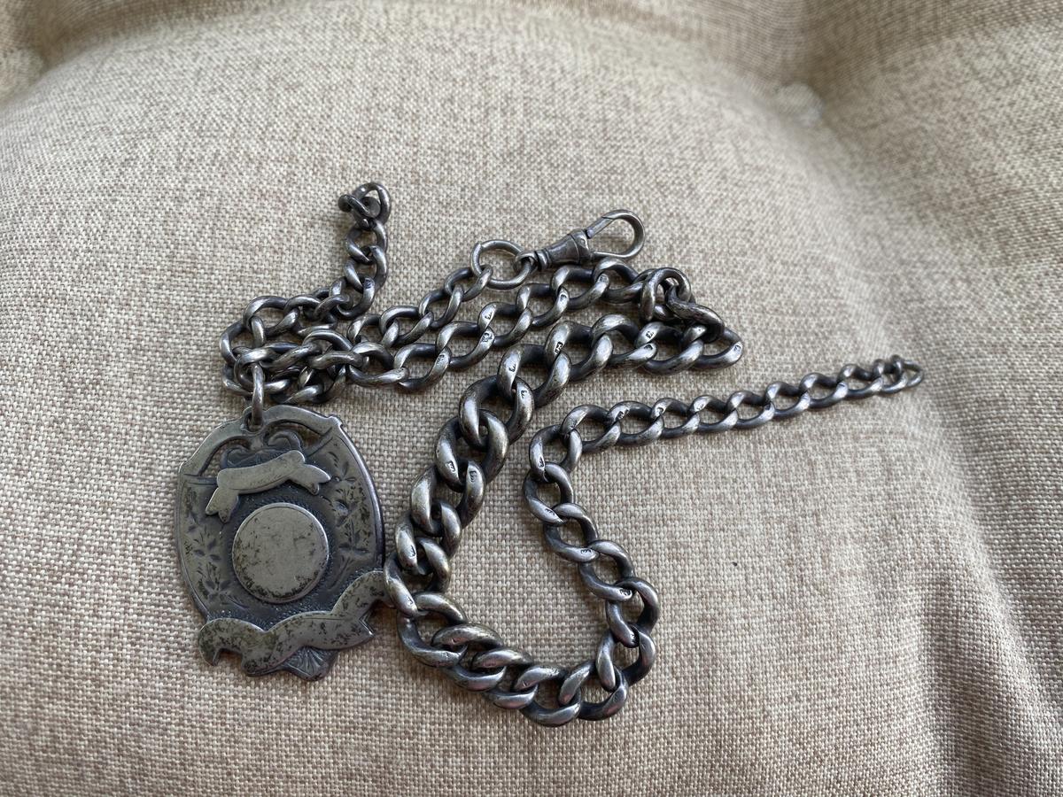 Hallmarked Heavy Sterling Silver Fob and Chain