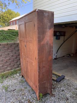 Fantastic Early Large Flat Wall Cupboard w/Original Paint