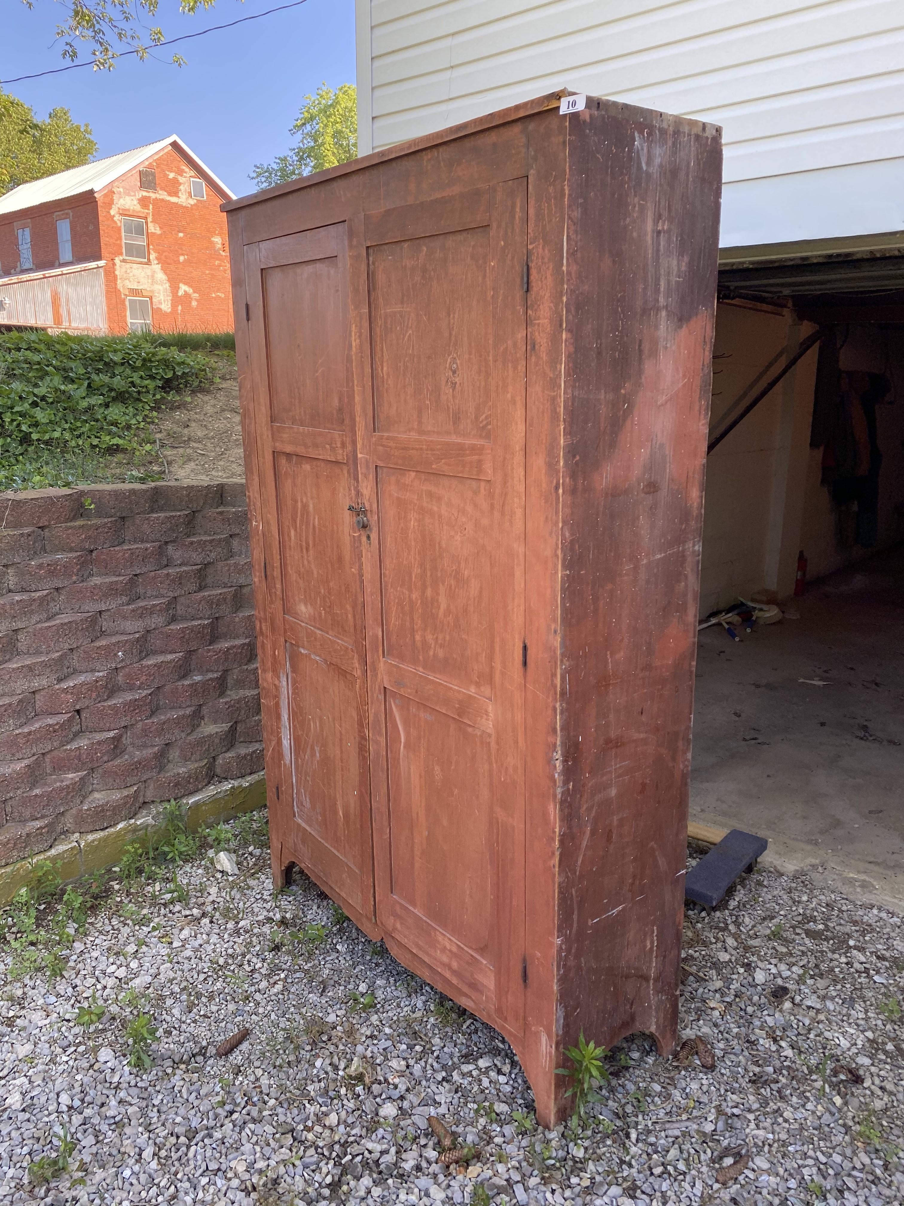 Fantastic Early Large Flat Wall Cupboard w/Original Paint