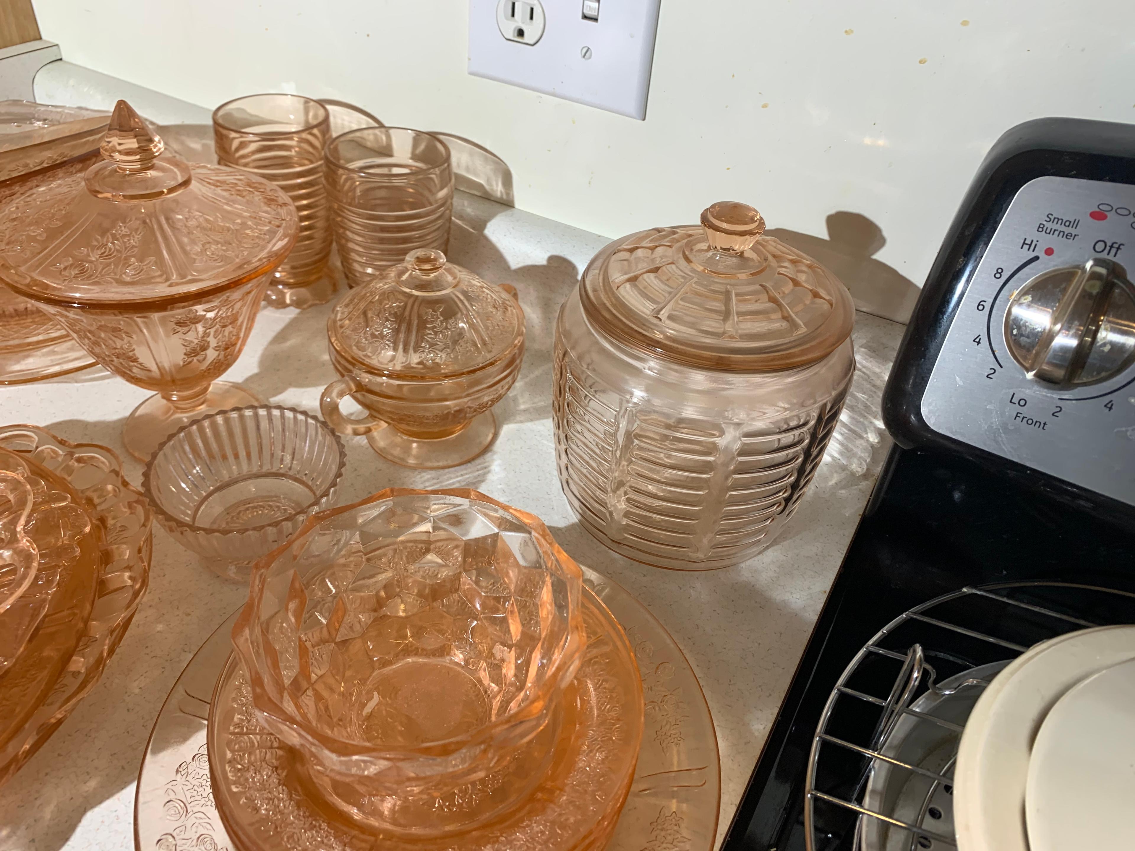 Large lot of pink depression glass