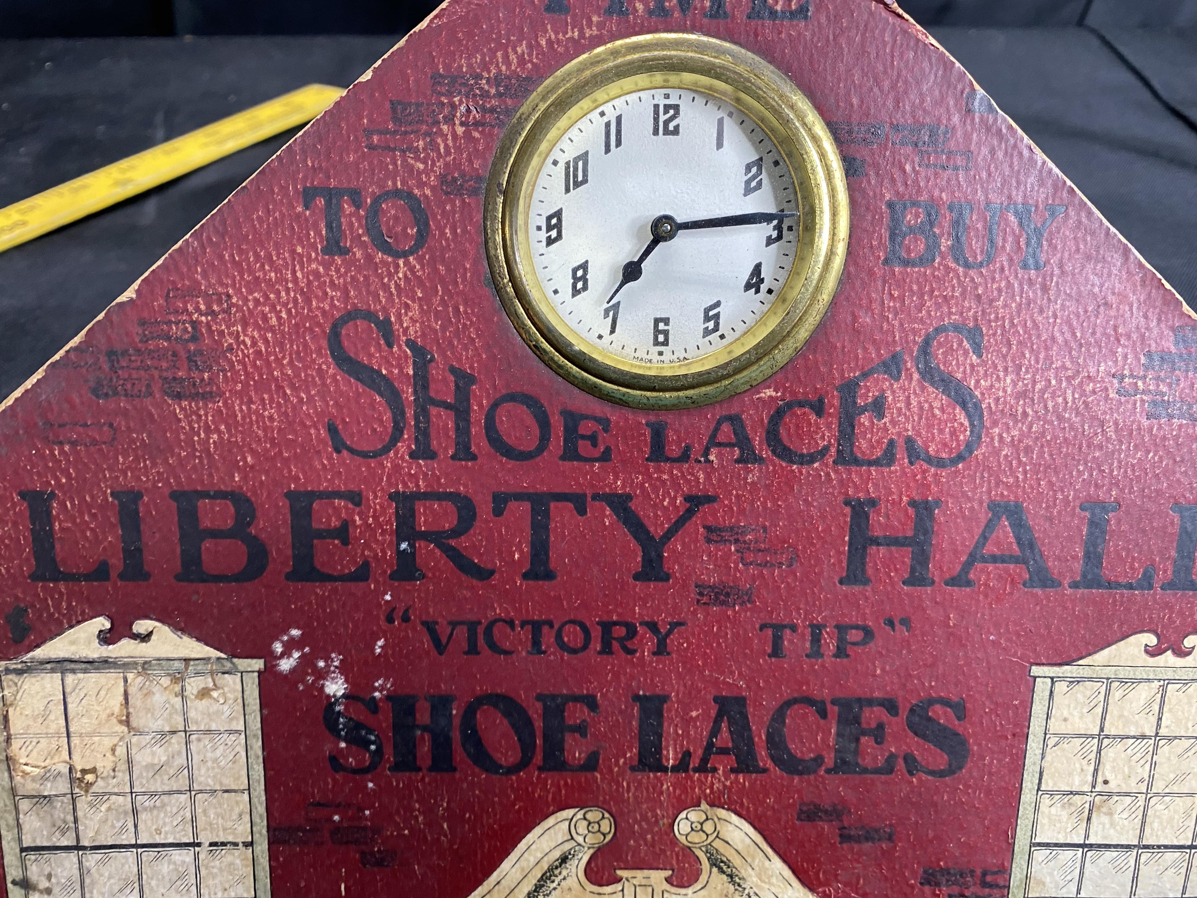 Antique LIberty Hall Shoelaces Advertising Clock