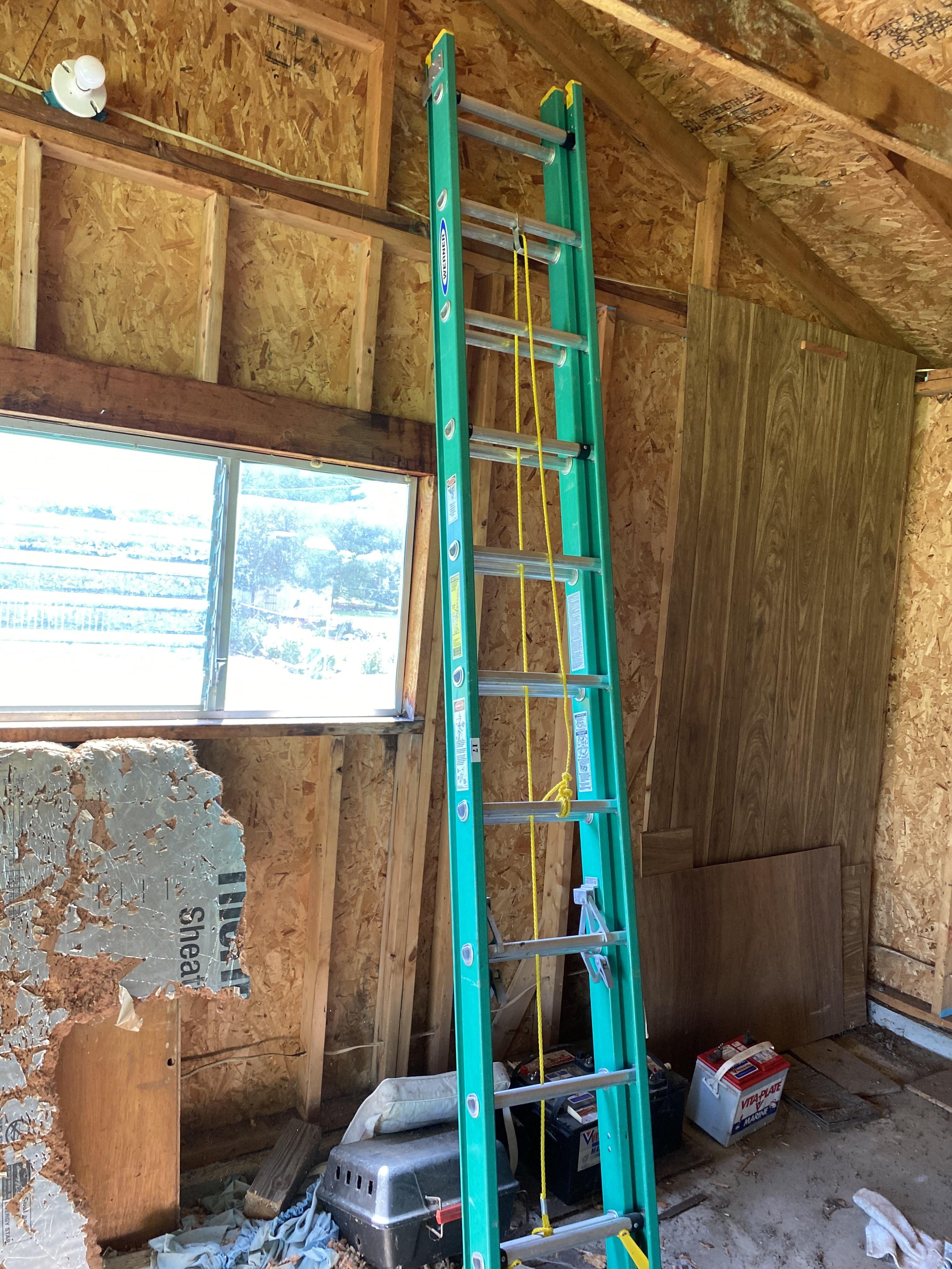 Nice Green Fiberglass Extension ladder by Werner