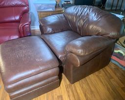 Brown Leather Chair & Ottoman