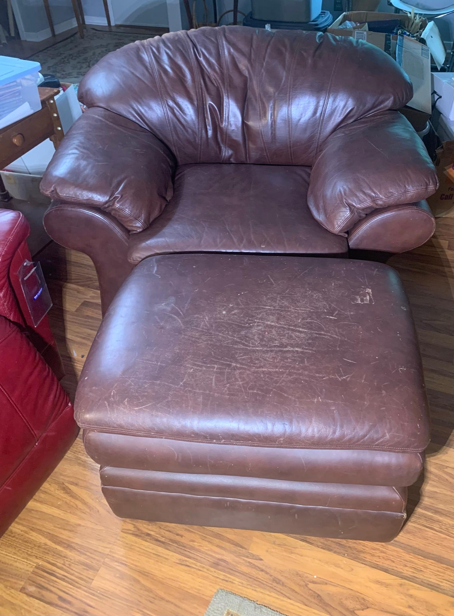 Brown Leather Chair & Ottoman