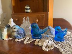 Curio Cabinet Contents - Goebel Birds, Glassware, Depression glass etc