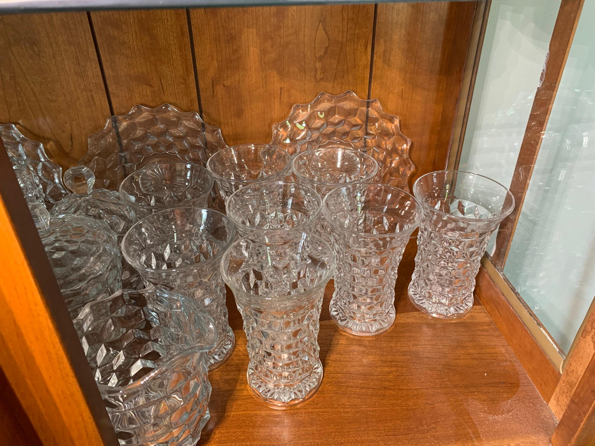 Contents of china cabinet - Great Cut Glass, Fostoria, Blenko, Pottery, & More